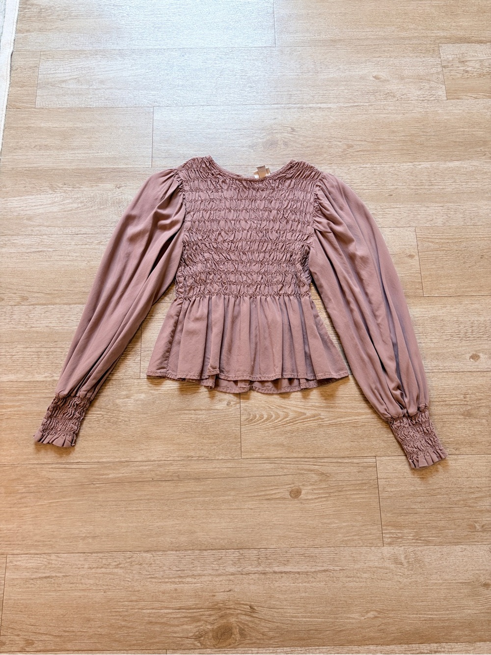 Mauve Smocked Peplum Blouse